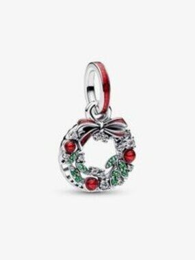 Authentic Pandora Holiday Wreath Double Dangle Charm